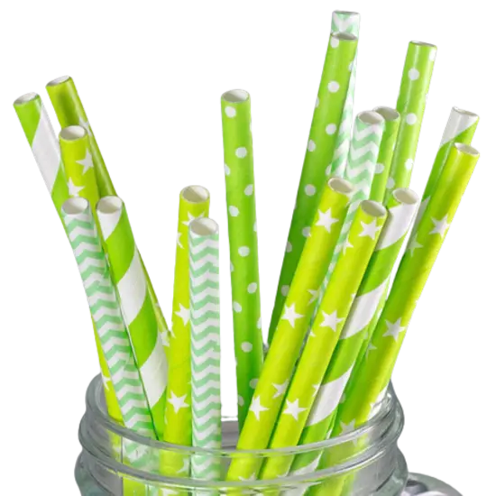 Kitcheniva Biodegradable Paper Straws Pattern Color 100 to 200 Pcs Green {1}