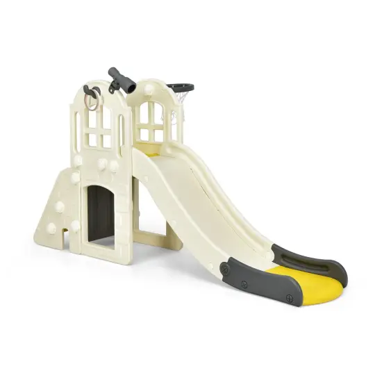 6-In-1 Large Slide for Kids Toddler Climber Slide Playset with Basketball Hoop Yellow {3}