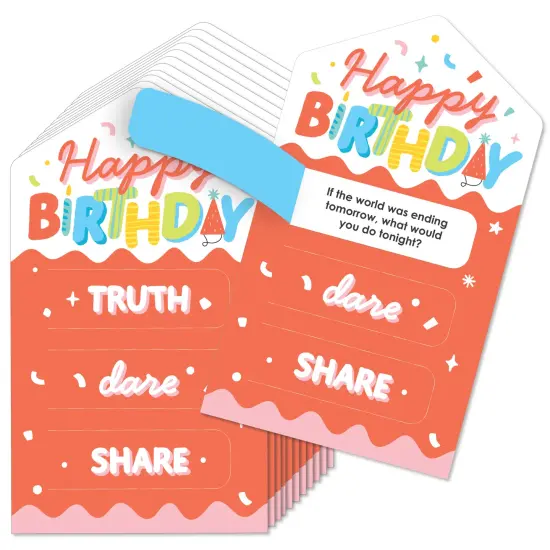 Big Dot of Happiness Party Time - Happy Birthday Party Game Pickle Cards - Truth, Dare, Share Pull Tabs - Set of 12 {1}