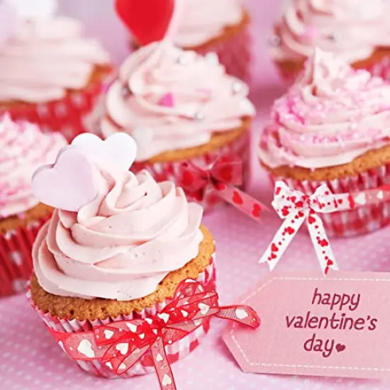 4 Rolls Valentine's Day Wired Ribbon Heart Wired Edge Ribbon Printed Heart Ribbon Polyester Wrapping Ribbon for DIY Craft Wrapping Wedding Valentine's Day Decoration, 11 Yards, 5.5 Yards {4}