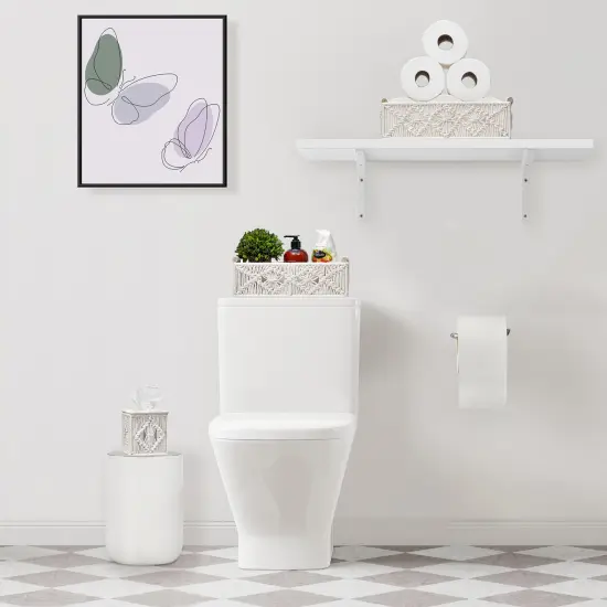 Sorbus Paper Rope Bathroom Baskets & Tissue Holder 3 Piece Set White {3}