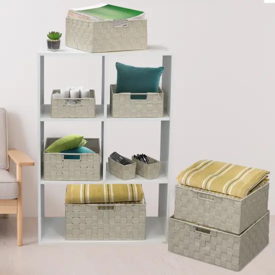 Sorbus Woven Basket Bin Set - Shelf Storage for Household Items - Stackable with built-in Carry Handles (9 Pack) Beige {2}