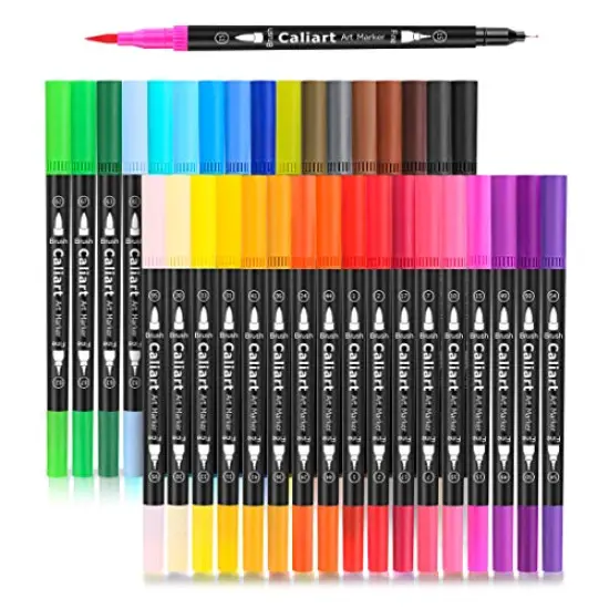 34 Double Tip Brush Pens Art Markers, Artist Fine & Brush Pen Coloring Markers for Kids Adult Book Halloween Journaling Note Taking Lettering Calligraphy Drawing Art Craft Supplies Kit {1}