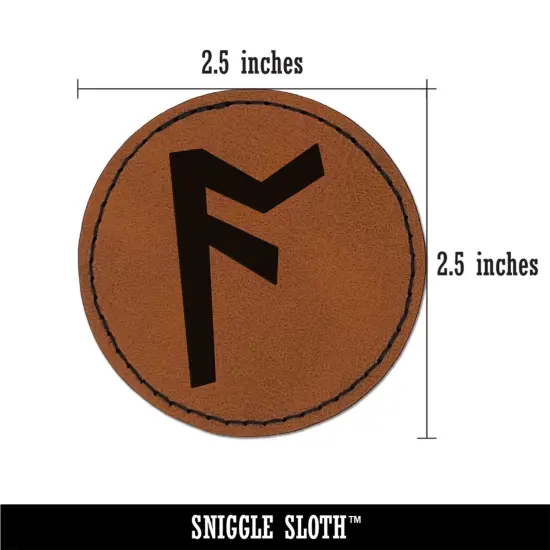 Norse Viking Dwarven Rune Letter A Round Iron-On Engraved Faux Leather Patch Applique - 2.5" Brown {3}