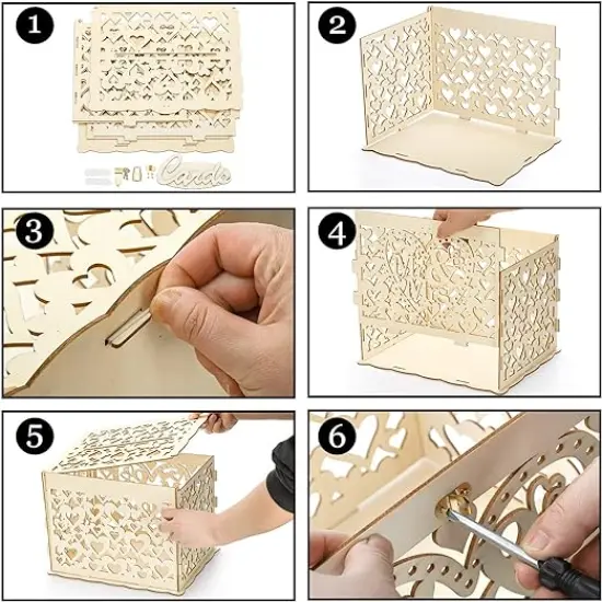 Rustic Wedding Card Box with Mr & Mrs Sign Wooden Card Box with Lock Wedding Box for Cards and Money Gift Box for Reception {4}