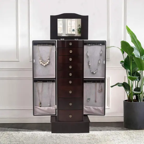 Wood Jewelry Cabinet Armoire Box Storage Chest Stand Organizer. {2}