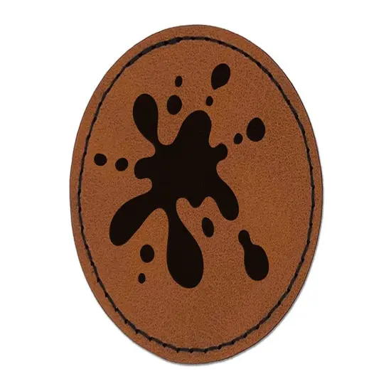 Paint Ink Blood Spatter Splat Drip Round Iron-On Engraved Faux Leather Patch Applique - 2.5" Brown {1}