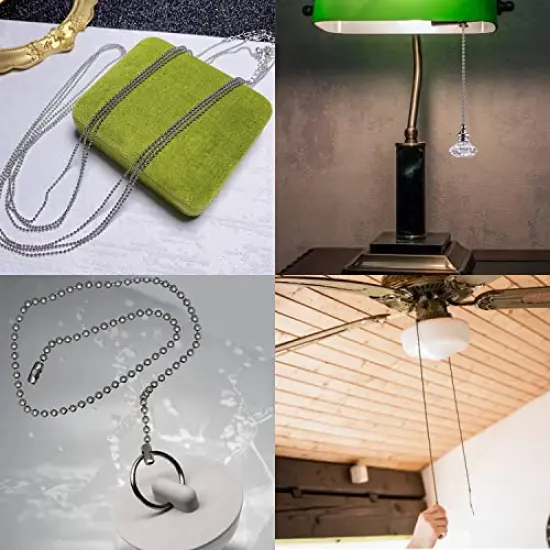 33 ft Ball Chain 2.4mm Silver Stainless Steel Bead Link Chain Roll for Beaded Dog Tag Necklace, Mens Military Jewelry Making Supplies, Pull Chain DIY Bracelets Keychain Craft - w/20#3 Connectors {4}