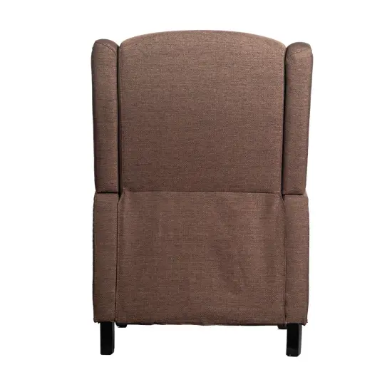 Emma and Oliver Leeds Fabric Upholstered Easy Push Back Recliner - Classic Wingback Design with Nailhead Accent Trim and Footrest Brown {4}