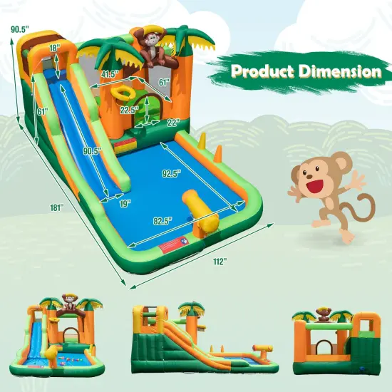 Monkey-Themed Inflatable Bounce House with Slide without Blower {3}