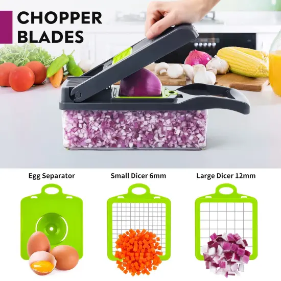 Vegetable Chopper, Pro Onion Chopper, Multifunctional 13 in 1 Food Chopper, Kitchen Vegetable Slicer Dicer Cutter,Veggie Chopper With 8 Blades,Carrot and Garlic Chopper With Container (Gray) {1}