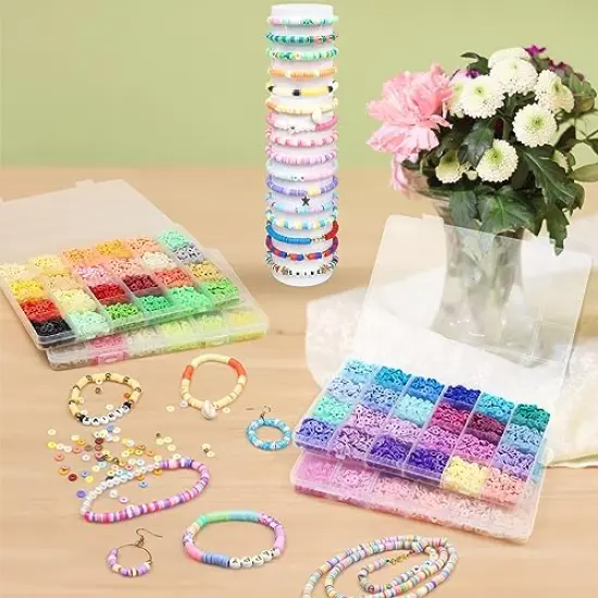 12220 pieces Clay Beads Clay Bead Bracelet Kit, 96 Colors Beads 6mm Flat Round Clay Heishi Beads for Bracelerts with Letter Beads Charm and Elastic Strings Friendship Bracelet Making Kit for Girls {6}