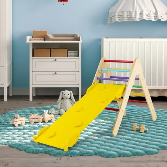 3-in-1 Wooden Climbing Triangle Set Triangle Climber with Ramp Multicolored {5}