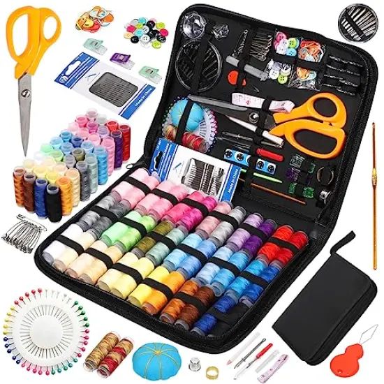 Sewing Kit with Case, Sewing Supplies for Home Travel and Emergency, Kids Machine, Contains Spools of Thread, Mending and Sewing Needles, Scissors, Thimble, Tape Measure {1}