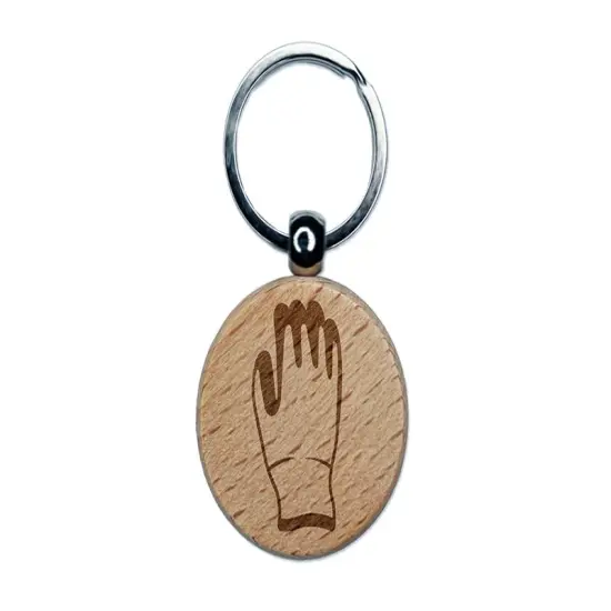 Garden Glove Gardening Work Engraved Wood Round Keychain Tag Charm {1}
