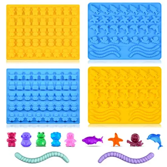 4 Pieces Gummy Bear Mold Candy Molds - Chocolate Molds Including Bears, Frogs, Lions, Monkeys, Penguins, Worms, Starfishs, Dolphins, Octopus, Sharks Sea Mold BPA Free Set of 4 Silicone Molds {2}