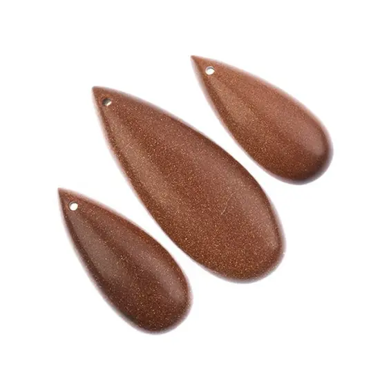 Earth's Jewels Semi-Precious Natural Gold Sandstone Teardrop Pendants, 3pcs {2}