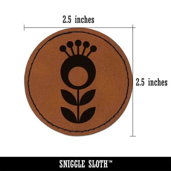 Scandinavian Flower Round Iron-On Engraved Faux Leather Patch Applique - 2.5" Brown {3}