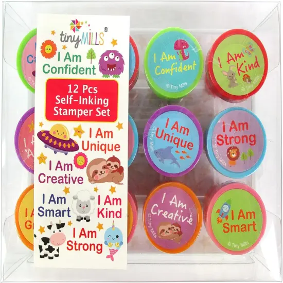 TINYMILLS 12 Pcs Positive Affirmation Stamp Kit for Kids - Positive Mindfulness Self Inking Stamps {1}