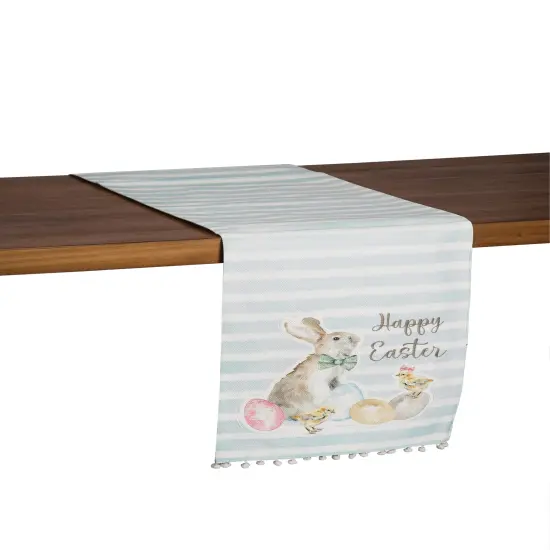 Spring "Happy Easter" Blue Stripe Table Runner 13" x 72" {3}