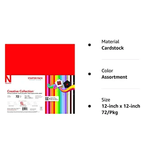 72 Sheets Creative Collection Starter Kit Cardstock, 12" x 12", 65 lb/176 gsm 18-Color Assortment {3}