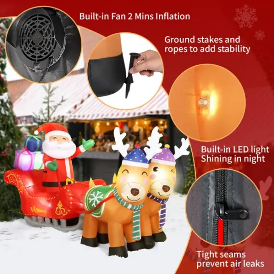 7ft 8pcs LED Lights 24W Double Deer Cart Santa Model Garden Elk Christmas Decoration {6}