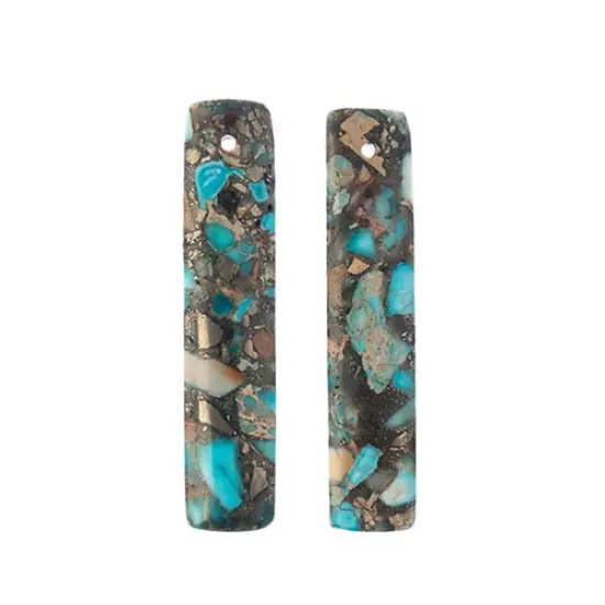 Earth's Jewels Semi-Precious 10x46mm Synthetic Imperial Jasper Turquoise Rectangle Pendants, 2pcs {2}