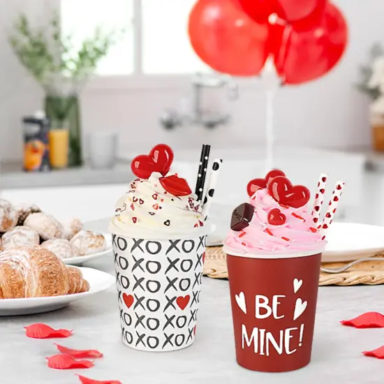 2 Pieces Valentines Day Decor,Paper Cups Filled with Artificial Whipped Cream for Table, Tiered Tray, Kitchen Coffee Bar - Valentines Day Decorations for the Home {1}