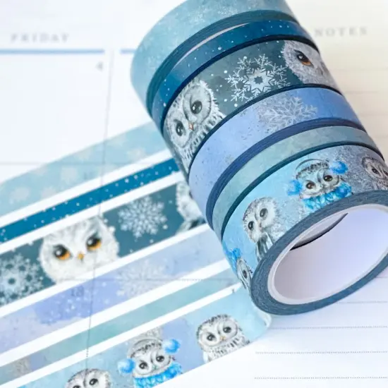 Snow Owls & Snowflakes Winter Animals Washi Tape Set (#W042) {1}