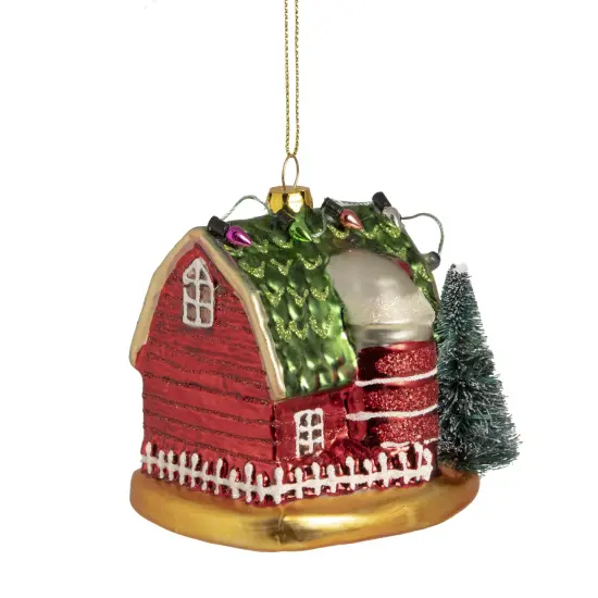 Northlight 3.5&rdquo; Red and Green Dairy Barn with Christmas Lights Glass Ornament {4}