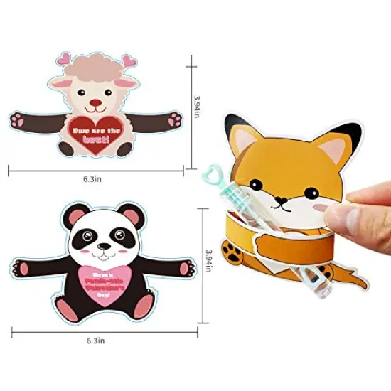 Valentines Day Cards for Kids Gifts - 32 Bubble Wands 32 Valentines Cards 80 Sticker Dots, Valentine's Day Party Favors, Animal Kids Vday Cards for School Valentines Classroom Exchange {6}