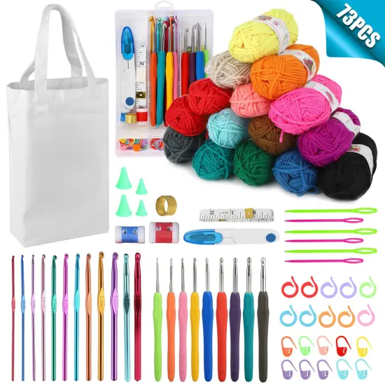 73 Piece Crochet Kit Crochet Hooks Knitting Needles Yarn . {1}
