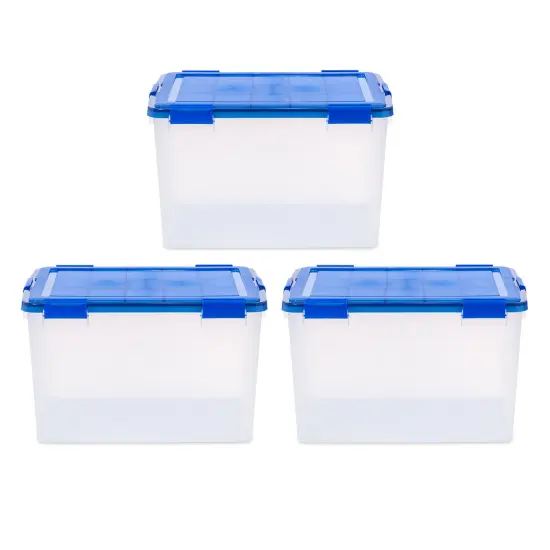 IRIS USA 3Pack 74qt WEATHERPRO Airtight Plastic Storage Bin with Lid and Seal and Secure Latching Buckles {1}