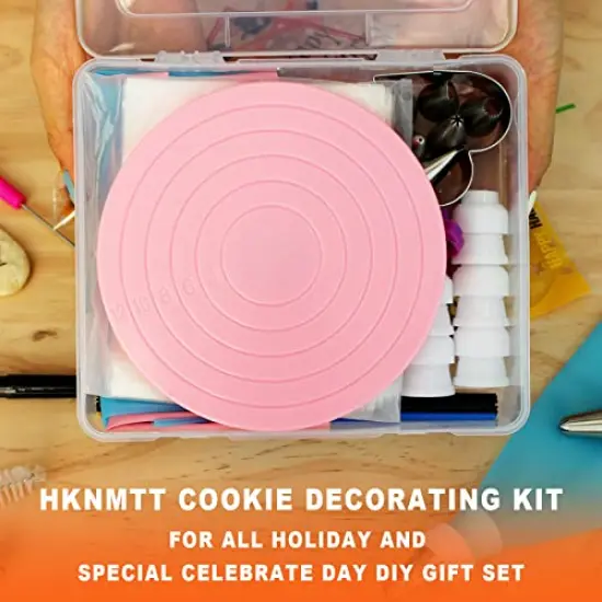 82 Pieces Cookie Decorating Supplies Kit With Storage Box, Sugar Cookies Turntable Set With 6 Piping Tips and Bags, Scribe Needle, Brush, Ideal Beginner Decorator Lover Kids Gift Valentine Halloween {2}