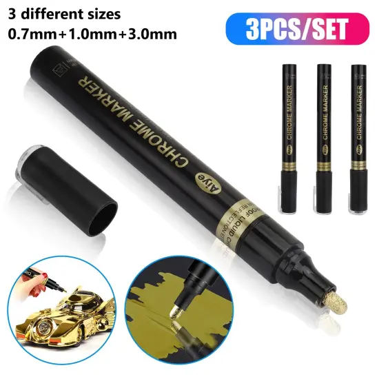 3Pcs Liquid Chrome Marker Pens for Glass and Plastic Golden {1}