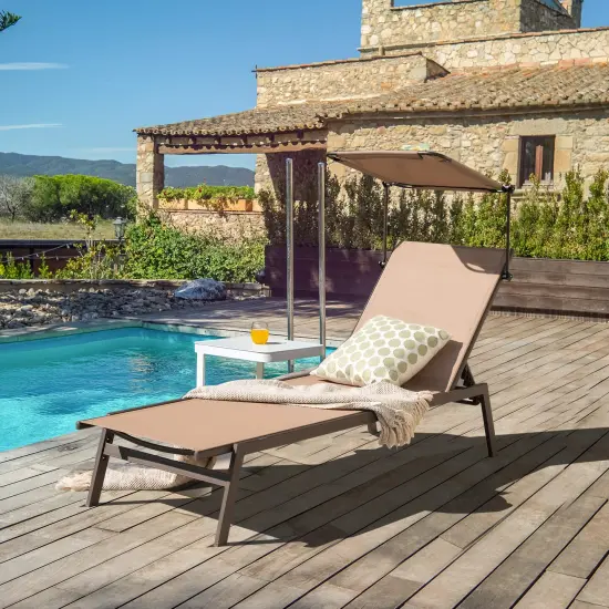 Outdoor Chaise Lounge Chair with Sunshade and 6 Adjustable Position {3}