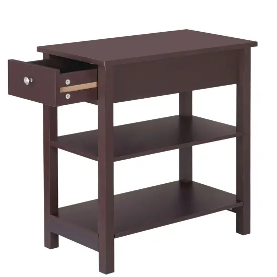 3-Tier Sofa Side Table brown with Storage - 2 pcs. {3}