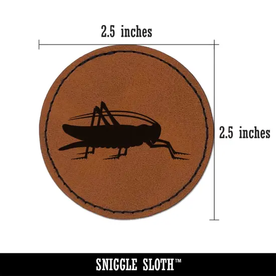 Grasshopper Insect Solid Round Iron-On Engraved Faux Leather Patch Applique - 2.5" Brown {3}