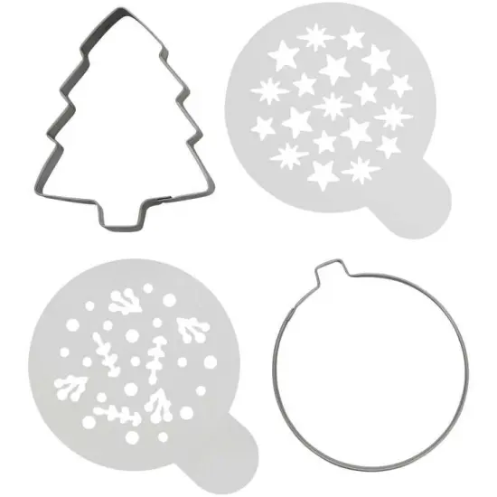 Merry Christmas Cookie Cutter and Stencil Set, 4-Piece Set {2}