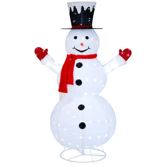 6 Feet Lighted Snowman with Top Hat and Red Scarf-White {1}