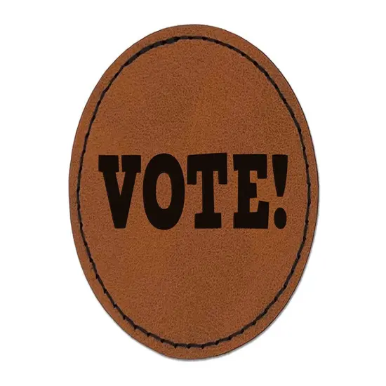 Vote Election Round Iron-On Engraved Faux Leather Patch Applique - 2.5" Brown {1}