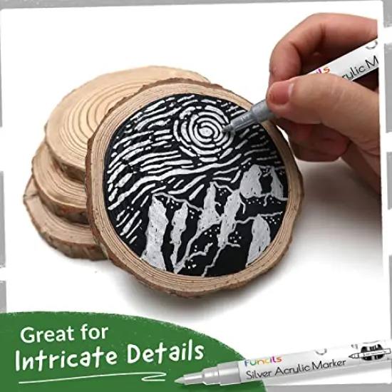 5 Acrylic Silver Paint Pen - Silver Marker Metallic Paint Pens for Fabric, Wood, Canvas, Leaf, Metal, Glass - Silver Paint Pen Fine Tip, Thin Point & Jumbo (1mm, 3mm, 6mm, 10mm, 15mm) {5}