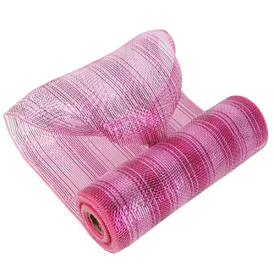 30 feet 10 Inch Pink Deco Mesh Valentine Hot Pink Mesh Ribbon Fabric Mesh Roll Decorative Mesh Wreath Supplies for Valentine's Day Wreath Front Door Mesh Wreath (30 Feet) {2}