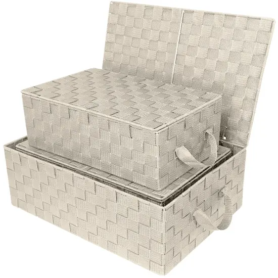 Sorbus Woven Basket Bin Set - Shelf Storage Tote Baskets for Household Items - Stackable with lid, Woven Straps and built-in Carry Handles (3 Pack) White {7}