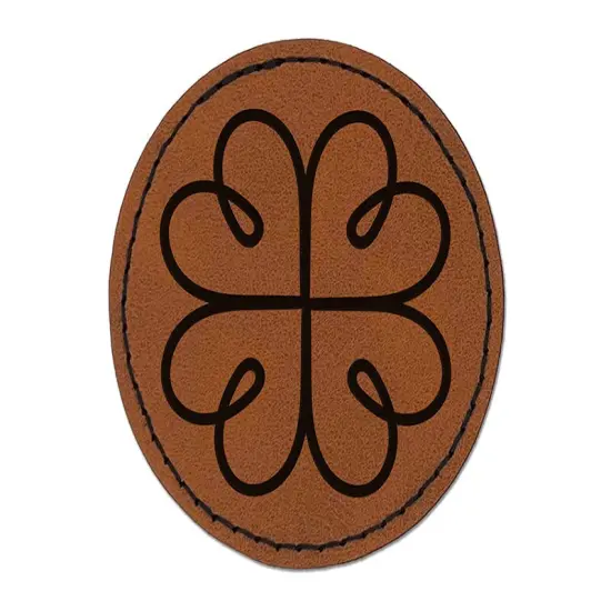 Four Leaf Lucky Clover Tribal Celtic Knot Round Iron-On Engraved Faux Leather Patch Applique - 2.5" Brown {1}