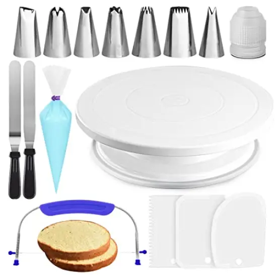 35 PCS Cake Turntable and Leveler-Rotating Cake Stand with Non Slip pad-7 Icing Tips and 20 Bags- Straight & Offset Spatula-3 Scraper Set -EBook-Cake Decorating Supplies Kit -Baking Tools {1}