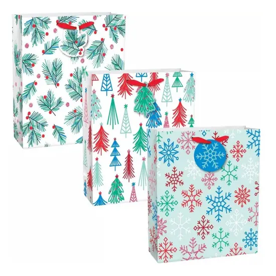 Holly, Tree, Snowflake Square Gift Bags, 3pc {2}