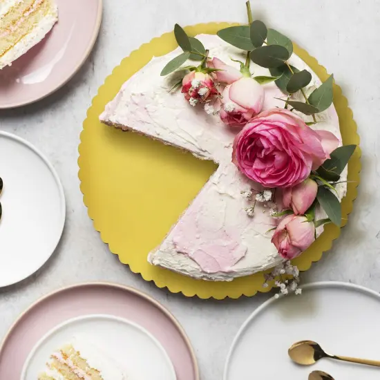 Round Cake Boards Bulk 20pk ,Cake Drum Gold Flat Scalloped Edge. {3}