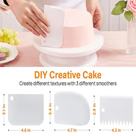 71 PCs Cake Decorating Supplies Kit with Cake Turntable, 12 Numbered Icing Piping Tips, 2 Spatulas, 3 Icing Comb Scraper, 50+2 Piping Bags, and 1 Coupler for Baking {3}