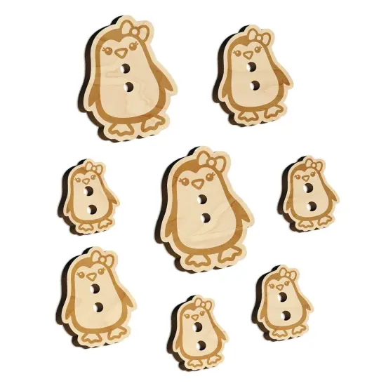Cute Girl Penguin with Bow Wood Buttons for Sewing Knitting Crochet DIY Craft {7}
